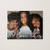 Liebe | Modernes Lässiges Script Heart Foto Puzzle (Horizontal)