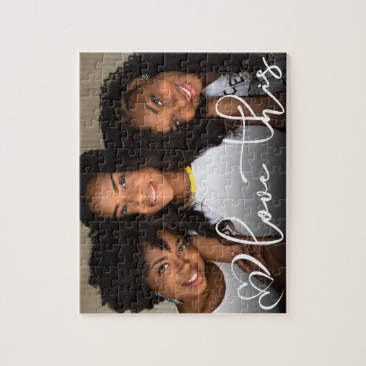 Liebe | Modernes Lässiges Script Heart Foto Puzzle (Vertikal)