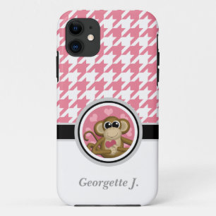 Liebe Monkey Pink & White Hahnentrittmuster iPhone iPhone 11 Hülle
