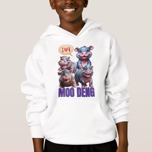 Liebe moo Deng Thai lustige kleine Babyhippo Hoodie (Vorderseite)