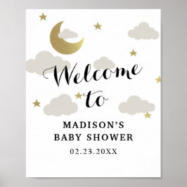 Liebe Moon and Back Star Clouds Babydusche Willkom Poster