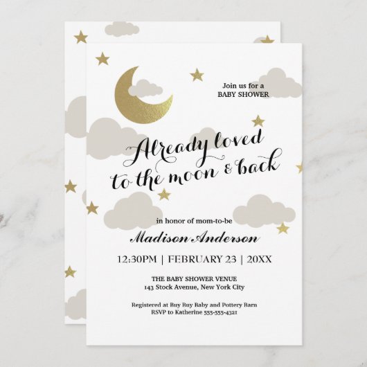 Liebe Moon und Back Glitzer Star Clouds Kinderdusc Einladung (Vorne/Hinten)