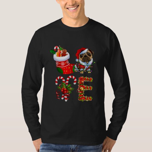 Liebe Mops Hund Weihnachtslicht Hundetier T-Shirt (Vorderseite)