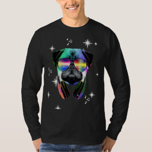 LIEBE Mops mit Brille und Kopfhörer Musik T-Shirt