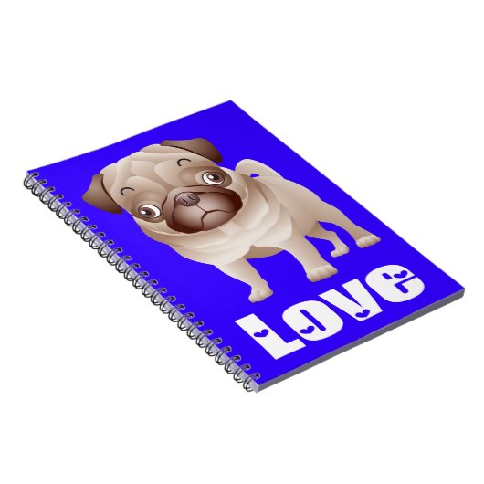 Liebe Mops Welpe Dog Blue Notebook / Journal Notizblock (Rechte Seite)