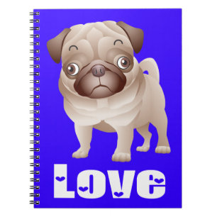 Liebe Mops Welpe Dog Blue Notebook / Journal Notizblock