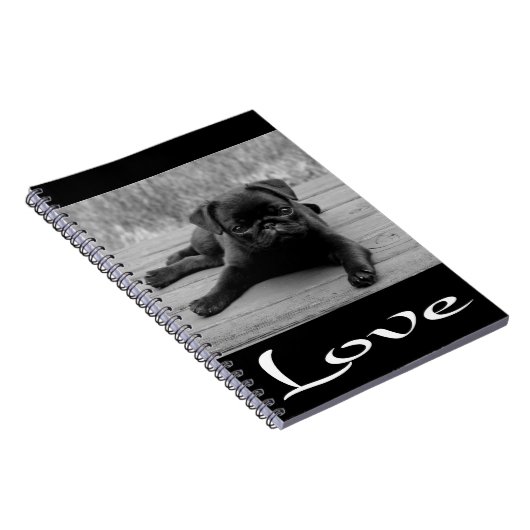Liebe Mops Welpen-Dose-Black-Notebook / Journal Notizblock (Rechte Seite)