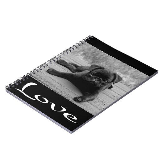 Liebe Mops Welpen-Dose-Black-Notebook / Journal Notizblock (Linke Seite)