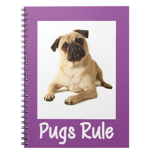 Liebe Mops Welpen-Hund Lila Notebook / Journal Notizblock (Vorderseite)