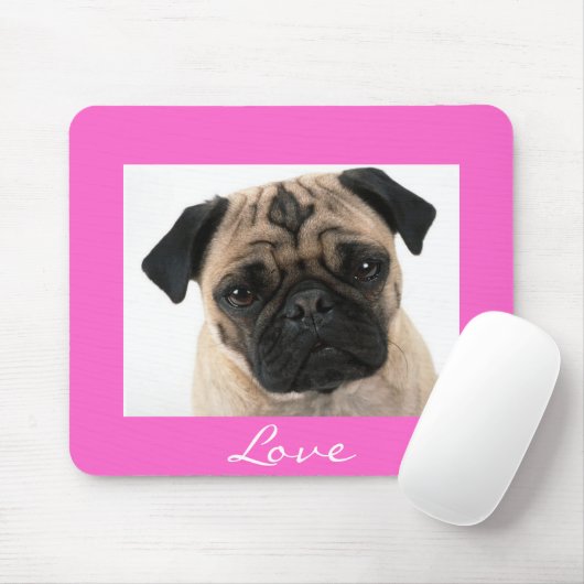 Liebe Mops Welpen Hund Portrait Rosa Mousepad (Mit Mouse)