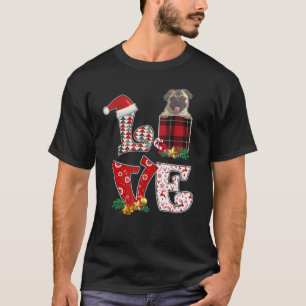 Liebe Mops Xmas Pocket Kariert Weihnachten T-Shirt