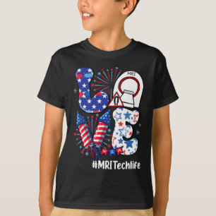Liebe MRI Tech Life USA Flaggen Feuerwerk 4. Juli T-Shirt