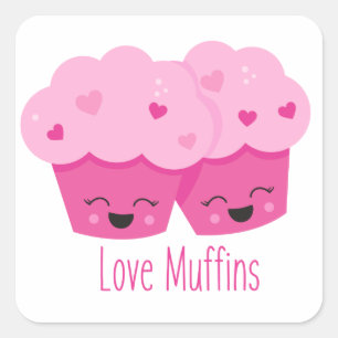Liebe Muffins Wortspielspass-Aufkleber Quadratischer Aufkleber
