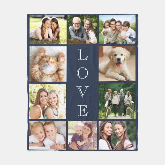 Liebe Multi-Foto Collage Modernes Blau Fleecedecke (Vorderseite)