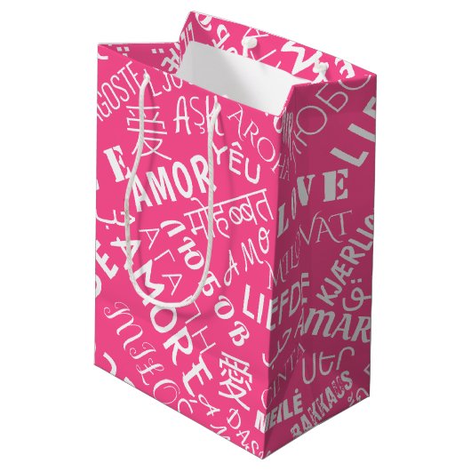 LIEBE - Multi Language - Customizable Internationa Mittlere Geschenktüte (Rückseite Schrägansicht)