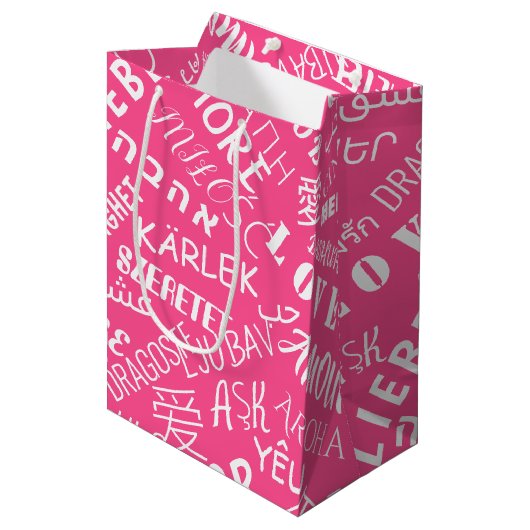 LIEBE - Multi Language - Customizable Internationa Mittlere Geschenktüte (Vorderseite Schrägansicht)