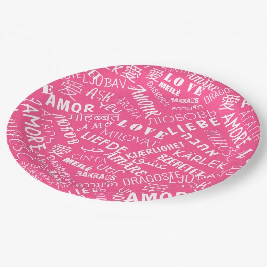 LIEBE - Multi Language - Customizable Internationa Pappteller (Schrägansicht)
