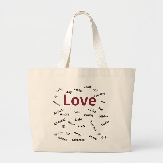 Liebe – Multilinguale Typografie-Tragetasche Jumbo Stoffbeutel (Vorne)