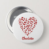 Liebe Music Heart of Red Musiknotens with Name Button (Vorne & Hinten)