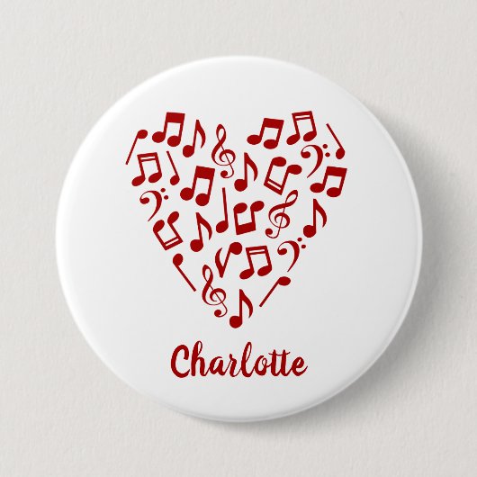 Liebe Music Heart of Red Musiknotens with Name Button (Vorderseite)