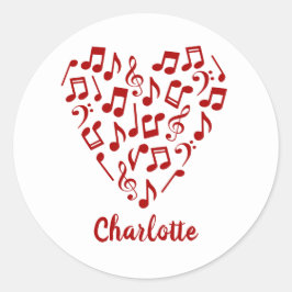Liebe Music Heart of Red Musiknotens with Name Runder Aufkleber