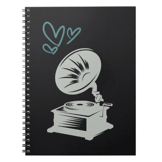 Liebe Music Old School Gramophon Notizblock (Vorderseite)