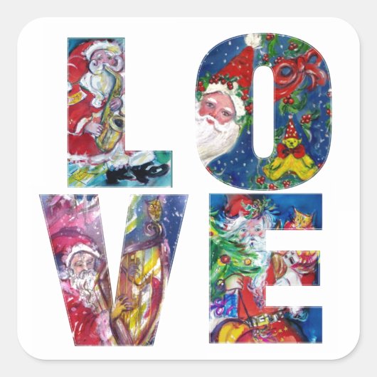 LIEBE MUSICAL SANTA XMAS PARTY QUADRATISCHER AUFKLEBER (Vorderseite)