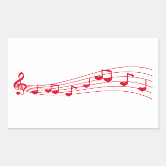 Liebe, musikalische Noten mit Herzen Rechteckiger Aufkleber