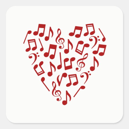 Liebe Musikherz Musiknoten Quadratischer Aufkleber (Vorderseite)