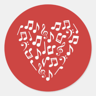 Liebe Musikherz Musiknoten Runder Aufkleber