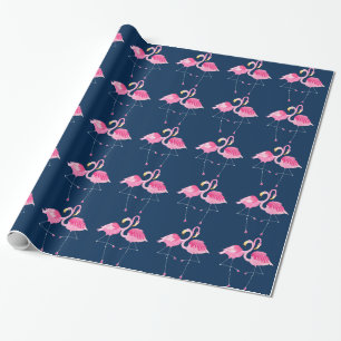 Liebe-Muster für Navy und rosa Flamingos Geschenkpapier