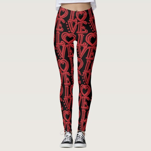 Liebe-Muster Rot und Schwarz Leggings (Vorderseite)