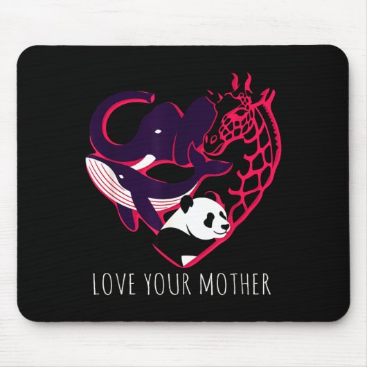 Liebe Mutter Erde Herz gefährdete Tiere Grafik Mousepad (Vorne)