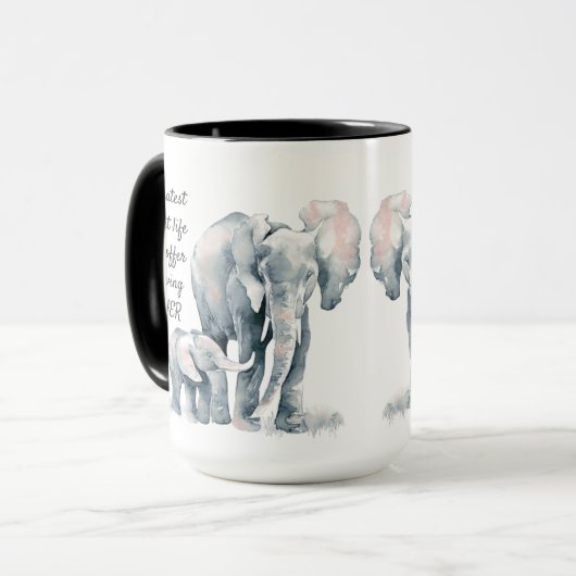 Liebe Mutter Zitat Elefant & Kind Tasse (Vorderseite Links)