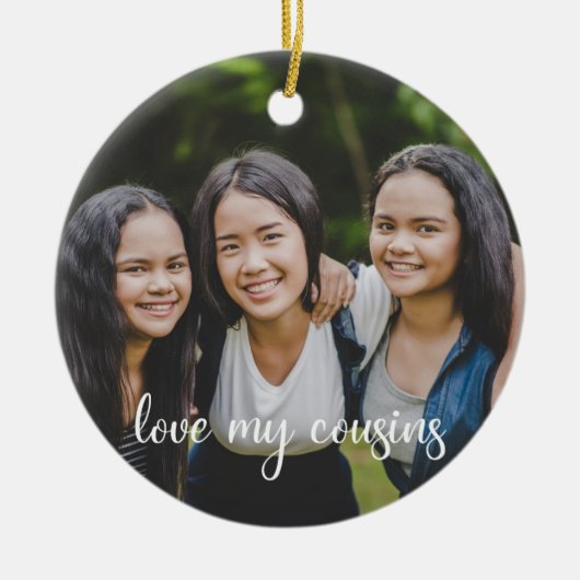 Liebe My Cousins Custom Family Foto Weihnachten Keramik Ornament (Vorne)