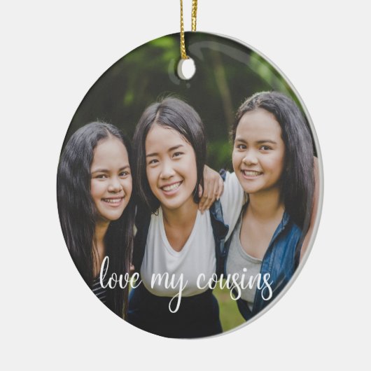 Liebe My Cousins Custom Family Foto Weihnachten Keramik Ornament (Links)