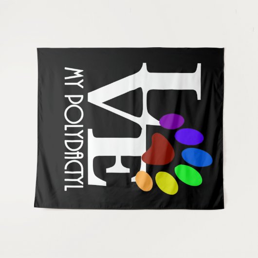 LIEBE My Polydactyl (weißer Text) Wandteppich (Vorderseite (Horizontal))