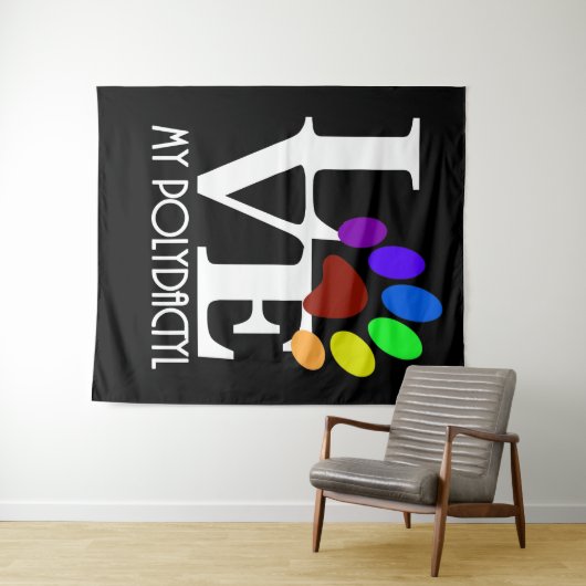 LIEBE My Polydactyl (weißer Text) Wandteppich (Beispiel (Horizontal))