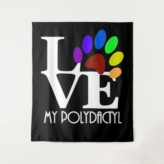 LIEBE My Polydactyl (weißer Text) Wandteppich (Vorderseite)