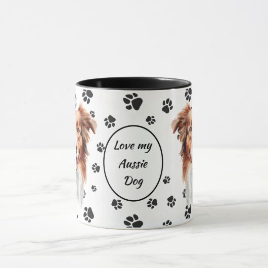 Liebe My Red Aussie Dog Paw Print Tasse (Zentrum)