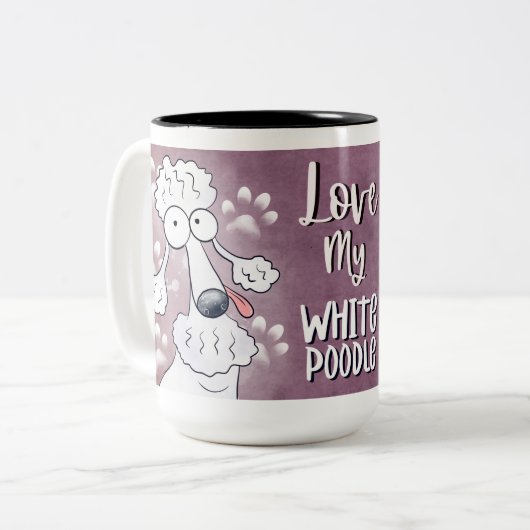 Liebe My White Poodle Cartoon 15 oz Zweifarbige Tasse (Vorderseite Links)