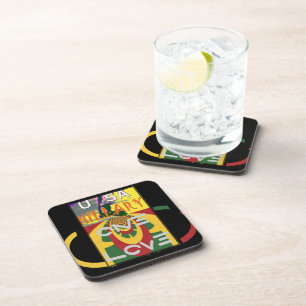 Liebe-Nachricht in Rasta-Farbdrucken Getränkeuntersetzer