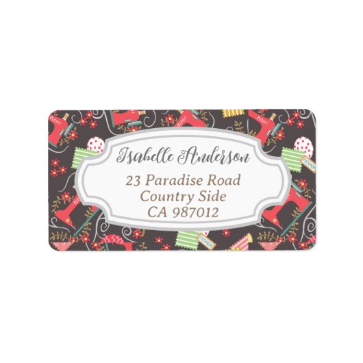 Liebe Nähmaschine braun Adressaufkleber (Vorne)