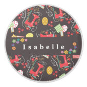 Liebe Nähmaschine braun Keramikknauf (Vorderseite)