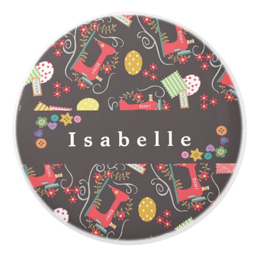 Liebe Nähmaschine braun Keramikknauf (Vorderseite)