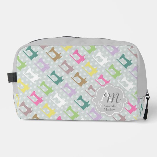 Liebe Nähmaschine Monogramm Grau Waschbeutel (Vorderseite)