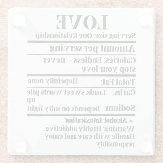 Liebe - Nährwertangaben.w Glasuntersetzer (Rückseite)