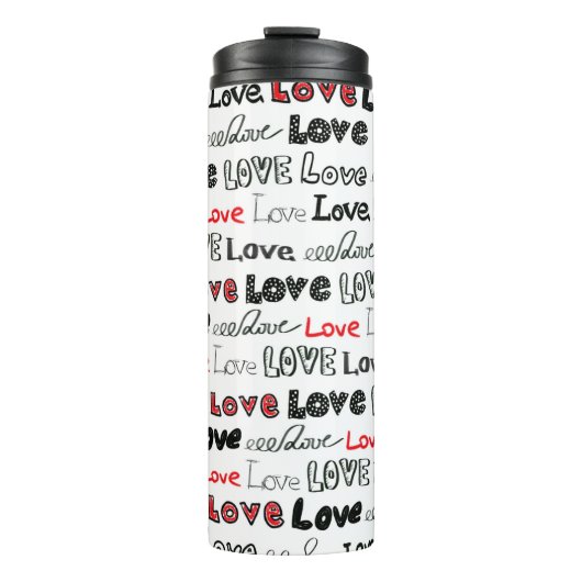 Liebe Nahtloses Muster. Liebe handschriftlich Thermosbecher (Vorderseite)