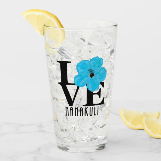 LIEBE Nanakuli Hawaii Blue Hibiskus Glas (Vorderseite Ice)