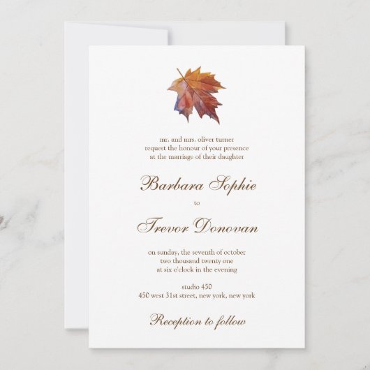 Liebe Nature Theme Watercolor Leaf Hochzeit Einladung (Vorderseite)